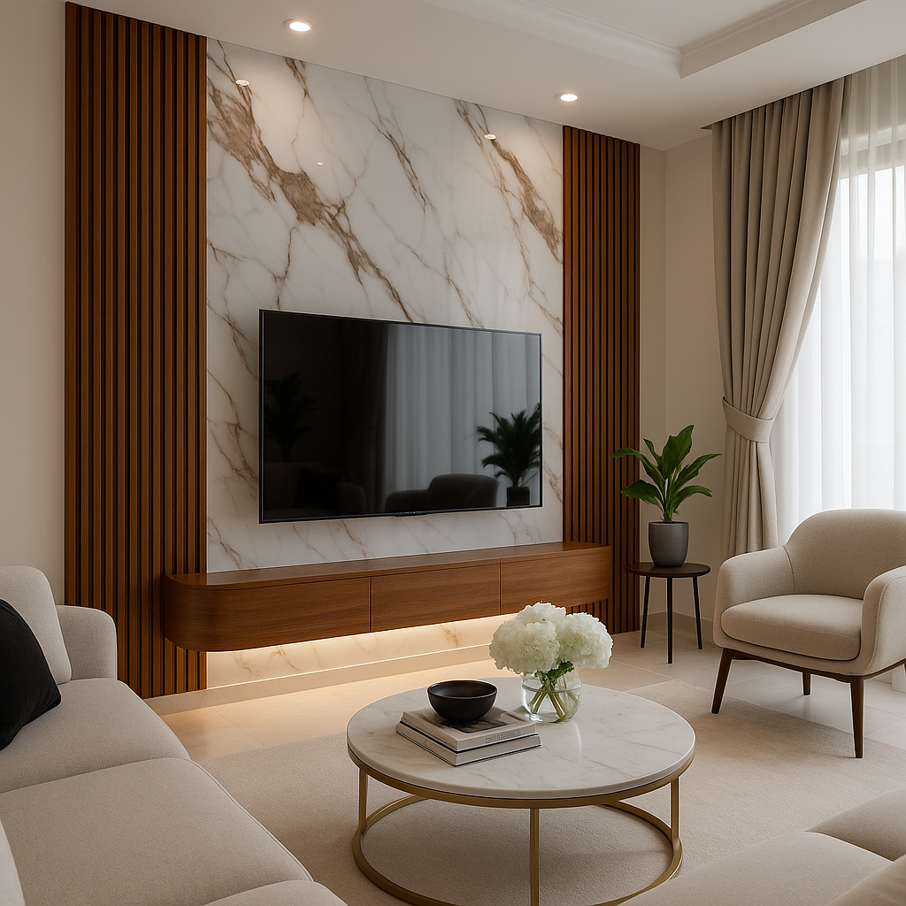 تصميم تلفزيون بأرفف عرض مودرن للمجالس